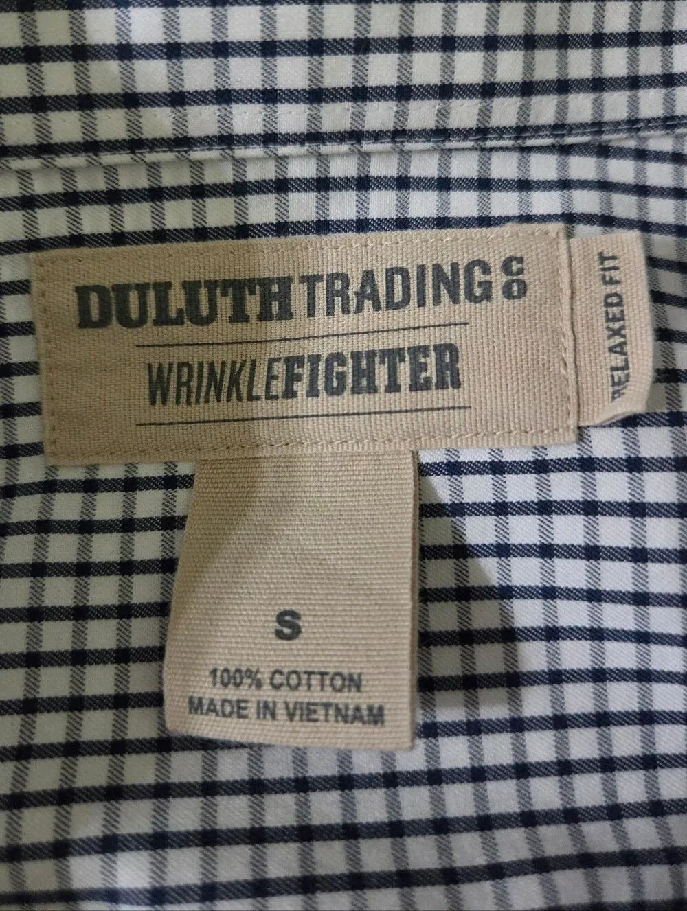 Duluth Trading Co. Men's Gray Check Wrinklefighter Relaxed Fit Long Sleeve Shirt
